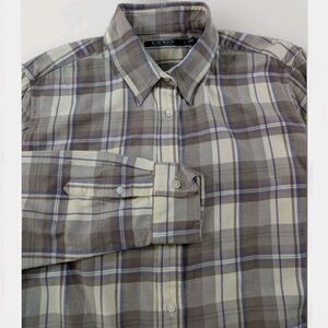 Flaw Lauren Ralph Lauren Flannel Top Women's L Brown Plaid Fitted Button Up